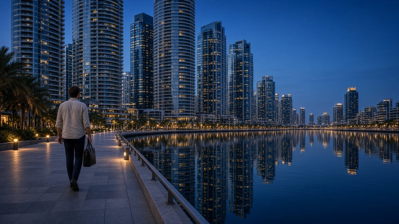 Dubai marina at dusk