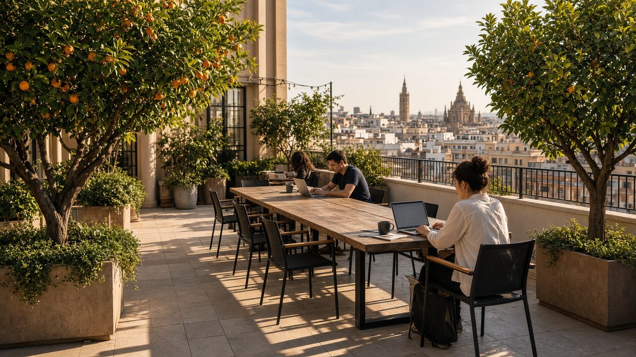 Remote workers on a Valencia terrace