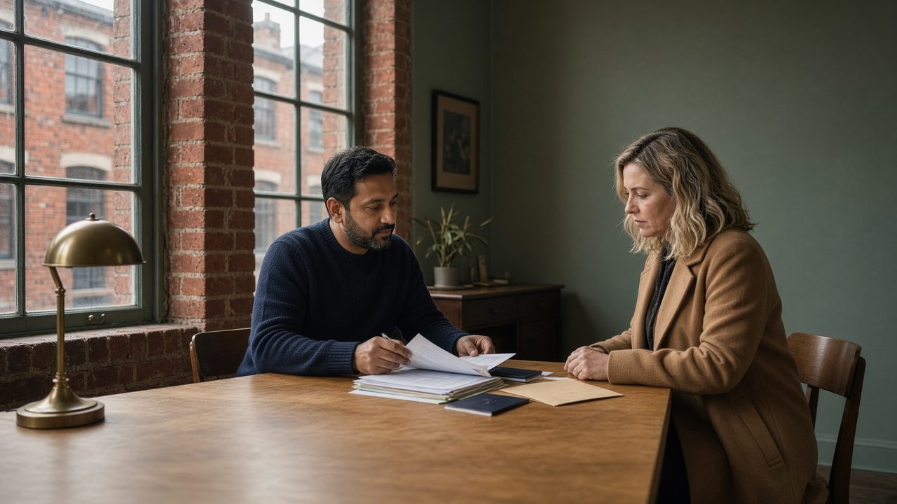 Consultation over visa files in the Birmingham studio