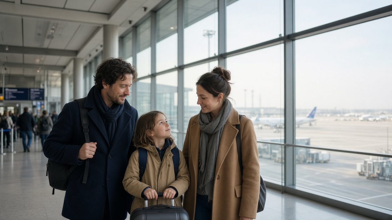 Family in a departure hall